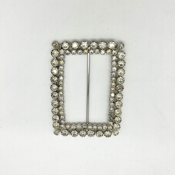 Rhinestone Belt Buckle Rectangle Crystal Embellished‎ Silver Tone Clasp - Picture 1 of 3